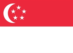 [ai] The flag of Singapore features a red field with a white crescent moon and five white stars arranged in a circle on the left side, and a white horizontal stripe at the bottom.